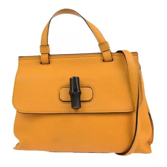 Gucci Handbags - GUCCI GG Logo Daily 2Way Shoulder Hand Bag Bamboo Leather Orange